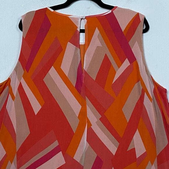 Calvin Klein Women's Watermelon Pink Geometric Georgette Shift Dress Size 20W - Picture 8 of 12